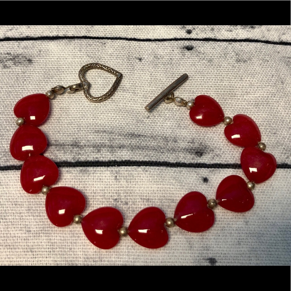 Sterling & Red Heart Toggle Bracelet